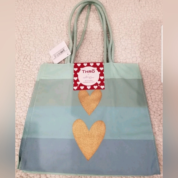 Lot of 4 Thro By Marlo Lorenz Tote Bags Blue/Gold Heart&Pink Donut Patterns - Picture 2 of 7